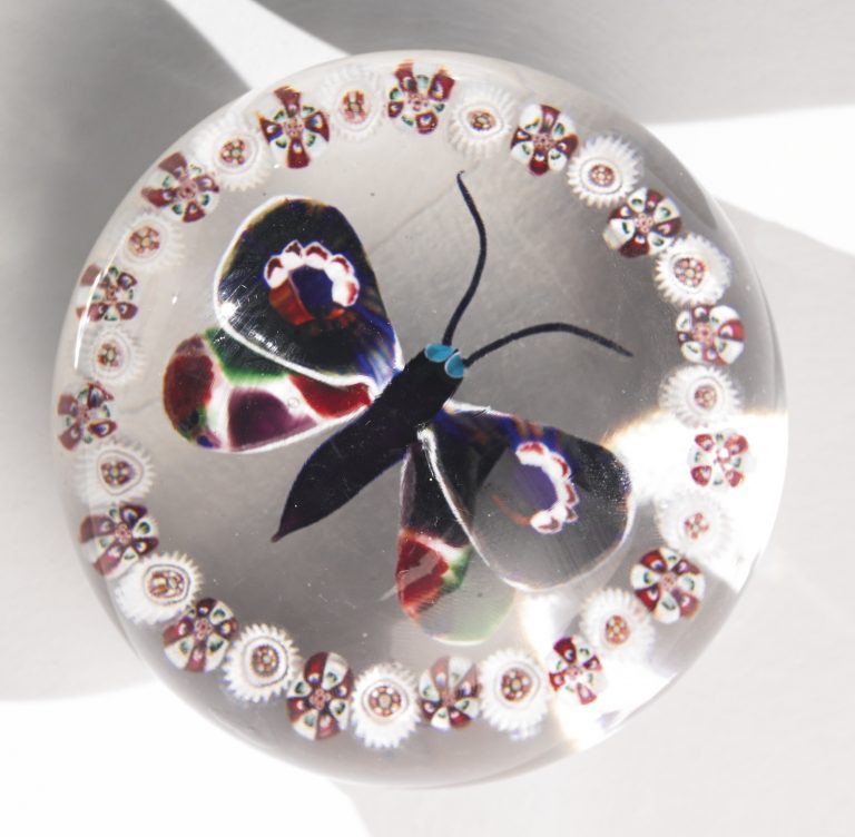 A Baccarat garlanded butterfly paperweight mid-19th century