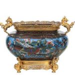 French Bronze and Chinese Cloisonne Console Set