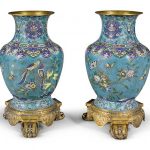 A pair of Chinese cloisonné enamel vases on mounts Qing dynasty, 19th century