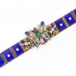 Gold, Silver, Enamel, Diamond, Cabochon Gem-Set and Cultured Pearl Butterfly Bracelet