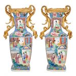 Pair of 19th Century Export Ormolu-Mounted Famille Rose Porcelain Vases