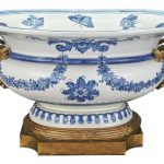 Louis XVI Style Gilt-Bronze Mounted Chinese Export Blue and White Glazed Porcelain Basin