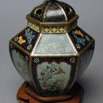 Silvered-Copper Mounted Hexagonal Cloisonne Covered Vase