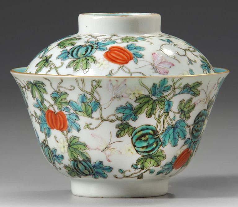 A CHINESE FAMILLE ROSE 'BUTTERFLY AND MELON' BOWL