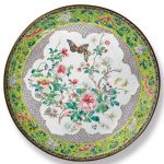 A PAINTED CANTON ENAMEL 'FLOWERS AND BUTTERFLIES' DISH QING DYNASTY, 18TH CENTURY