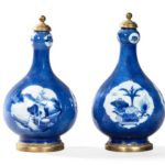 Pair of Blue and White Porcelain Vases with butterflies