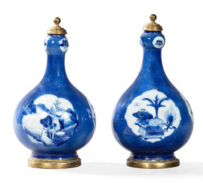 Pair of Blue and White Porcelain Vases with butterflies